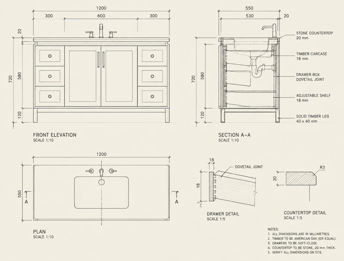 Illustrative dimensioned elevation drawing